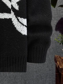 Manfinity EMRG Men Halloween Skull Pattern Drop Shoulder Sweater - Black - View 3