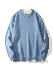 Manfinity Men Contrast Trim Jumper - Dusty Blue - View 1