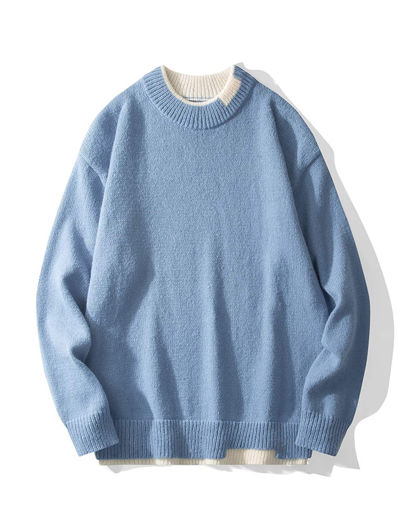 Manfinity Men Contrast Trim Jumper - Dusty Blue - View 1