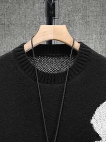 Manfinity EMRG Men Halloween Skull Pattern Drop Shoulder Sweater - Black - View 4