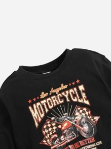 SHEIN Baby Slogan & Motorcycle Print Pullover - Black - View 3