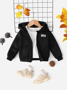 SHEIN Baby 1pc Letter Graphic Hooded Jacket - Black - View 1