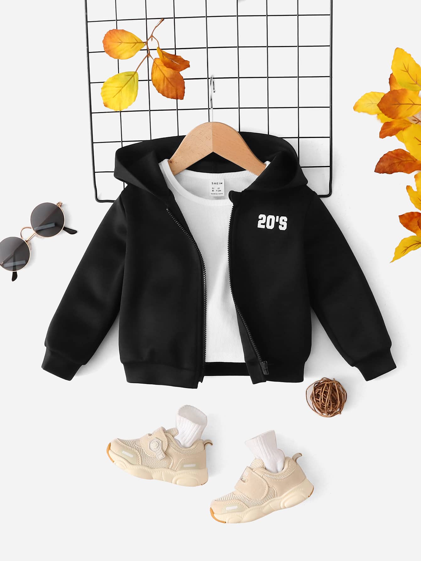 SHEIN Baby 1pc Letter Graphic Hooded Jacket - Black - View 1