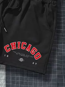 Aesthetic Post Quần Short Nam Dây kéo Túi Lá thư Giải trí - màu đen - Xem 5