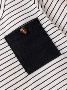 Baby Boy 2pcs Striped Pocket Patched Tee - Blue and White - View 3