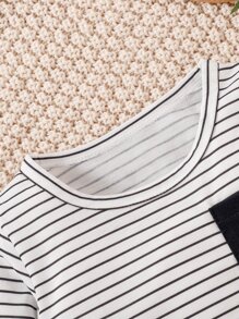 Baby Boy 2pcs Striped Pocket Patched Tee - Blue and White - View 5