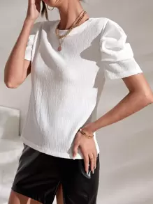 SHEIN Clasi 泡泡袖圆领 T 恤白色上衣