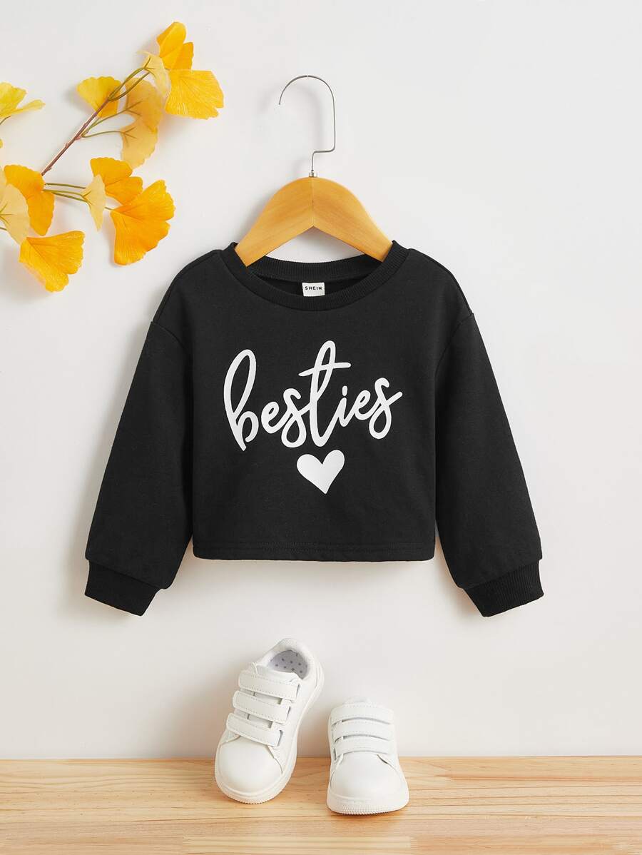 SHEIN Baby Heart & Letter Graphic Sweatshirt - Black - View 1