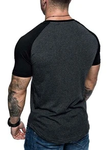 Manfinity Fitness Men Holographic Lightning Print Raglan Sleeve Sports Tee Workout Tops - Dark Grey - View 2