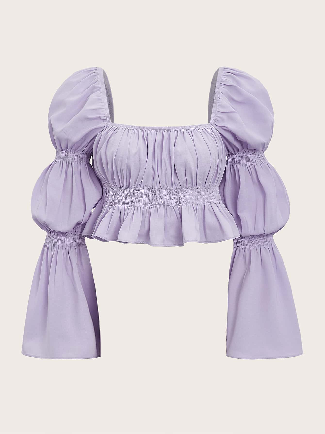 Soleia Áo sơ mi nữ Viên lá sen Dải chun màu trơn Thanh lịch - Màu Lilac Tím - Xem 1