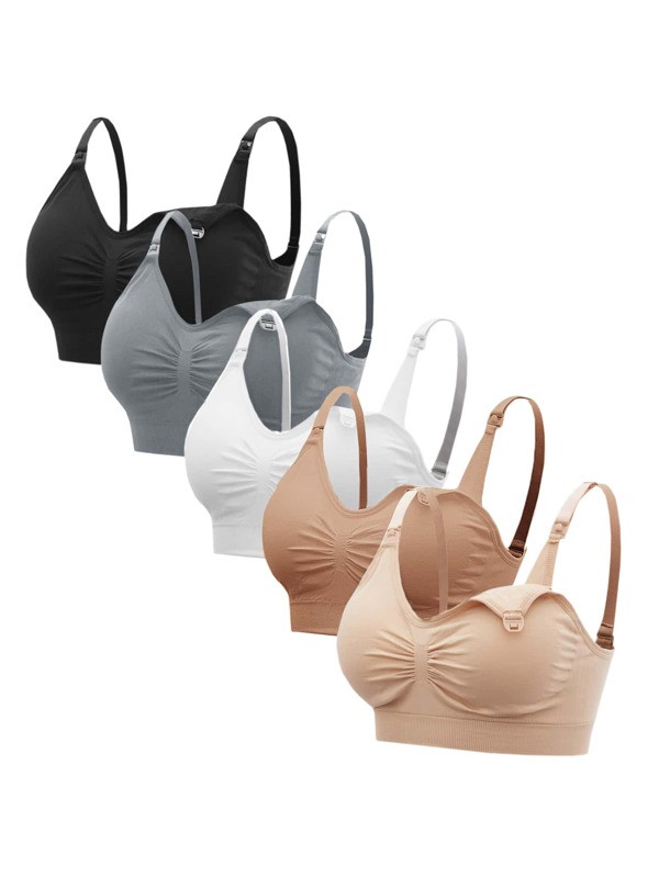 SHEIN Conjunto de 5 sostenes de lactancia sólidos con pliegues para maternidad
