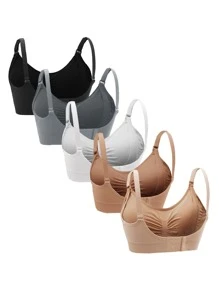 SHEIN 孕婦5入組實心褶皺哺乳內衣，供應母親使用 - 彩色 - 查看 2