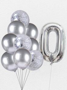 10pcs Number Shaped Sequin Detail Balloon - Silver - View 2