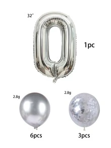 10pcs Number Shaped Sequin Detail Balloon - Silver - View 3