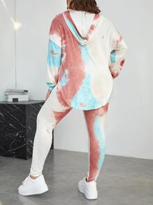 SHEIN LUNE 大碼紮染落肩袖連帽衫和緊身褲 - 淺藍色 - 查看 2