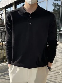DAZY Hombres Jersey de cuello polo de manga raglán - Negro - Ver 3