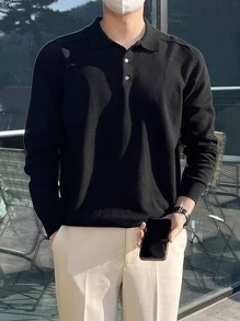 DAZY Hombres Jersey de cuello polo de manga raglán - Negro - Ver 5