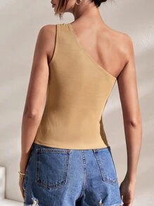SHEIN Essnce One Shoulder Solid Top - Khaki - View 4