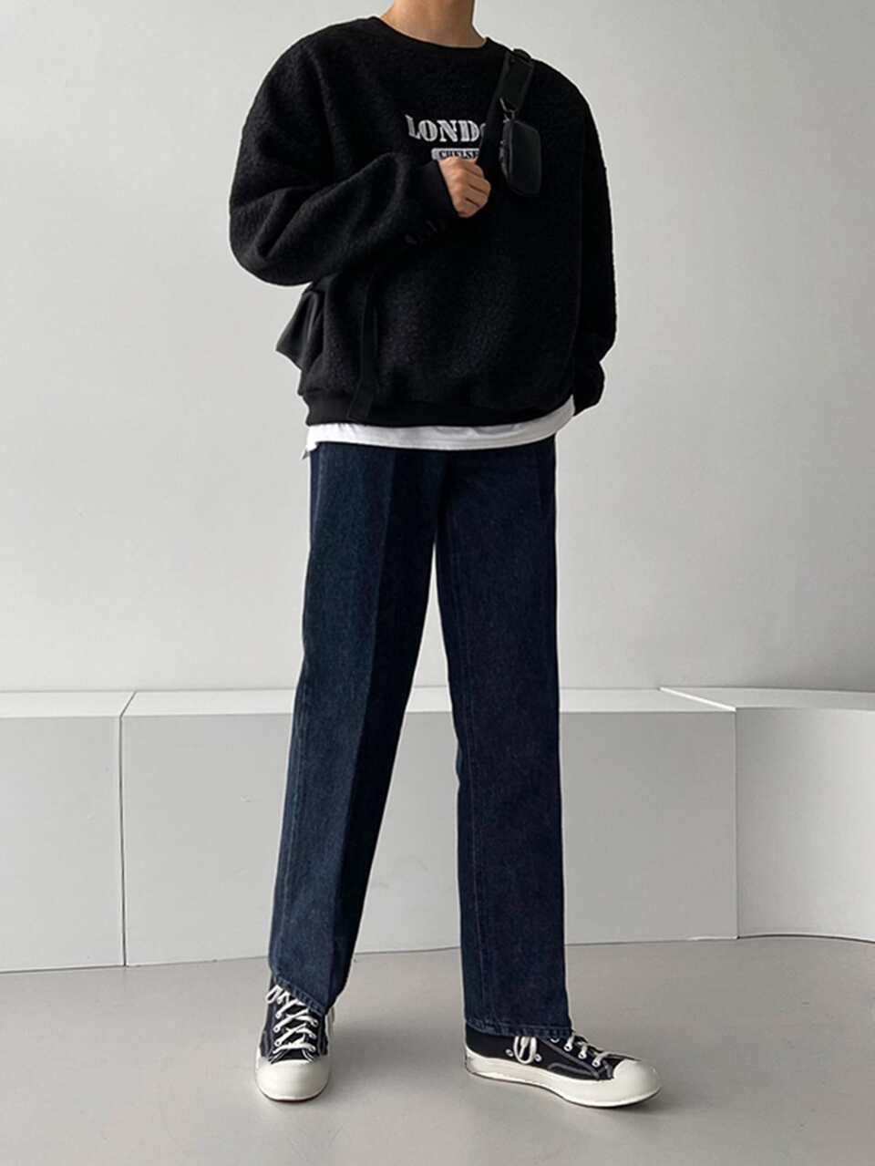 Men Letter Embroidery Drop Shoulder Teddy Pullover Without Tee