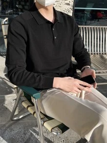 DAZY Hombres Jersey de cuello polo de manga raglán - Negro - Ver 8