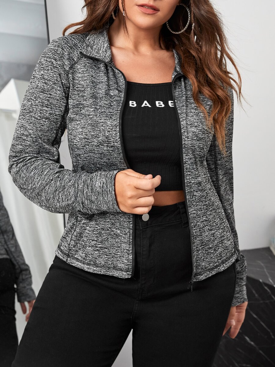 SHEIN EZwear 大碼雜色針織拉鏈開襟夾克