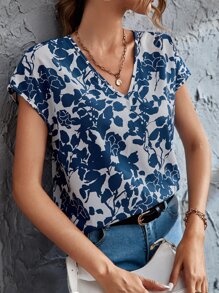 SHEIN LUNE Blusa con estampado floral de cuello V