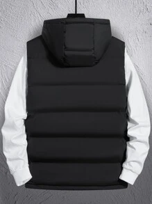 Manfinity Homme Men's Hooded Zipper Vest Winter Coat , Fall Winter - Black - View 2