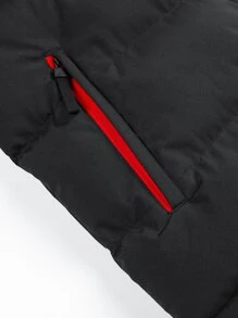 Manfinity Homme Men's Hooded Zipper Vest Winter Coat , Fall Winter - Black - View 6