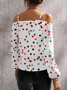 SHEIN Clasi 波卡圓點挖肩襯衫 - 白色 - 查看 2