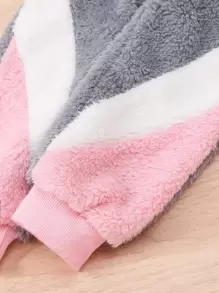 SHEIN Toddler Girls Colourblock Teddy Sweatshirt & Trousers - Multicolor - View 4
