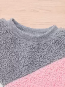 SHEIN Toddler Girls Colourblock Teddy Sweatshirt & Trousers - Multicolor - View 5