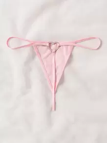Rhinestone Heart Ring Linked Mesh Thong Lingerie For Rave - Baby Pink - View 2
