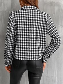 Cazadora con estampado de pata de gallo con botón delantero - Blanco y Negro - Ver 2