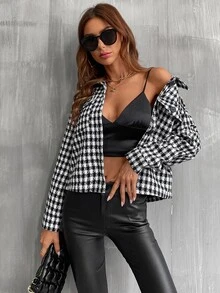 Cazadora con estampado de pata de gallo con botón delantero - Blanco y Negro - Ver 4