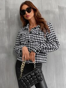 Cazadora con estampado de pata de gallo con botón delantero - Blanco y Negro - Ver 6