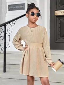 SHEIN Girls Drop Shoulder Jumper Dress - Apricot - View 1