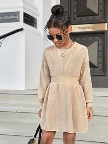 SHEIN Girls Drop Shoulder Jumper Dress - Apricot - View 3