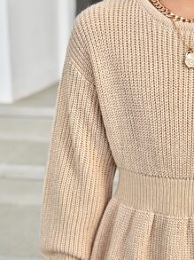 SHEIN Girls Drop Shoulder Jumper Dress - Apricot - View 4