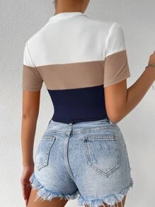 SHEIN Essnce カラーブロック モックネック ニットTシャツ - マルチカラー - チェックする 2