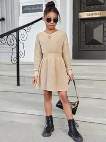 SHEIN Girls Drop Shoulder Jumper Dress - Apricot - View 6