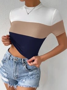 SHEIN Essnce カラーブロック モックネック ニットTシャツ - マルチカラー - チェックする 4