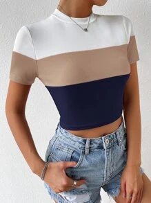SHEIN Essnce カラーブロック モックネック ニットTシャツ - マルチカラー - チェックする 6