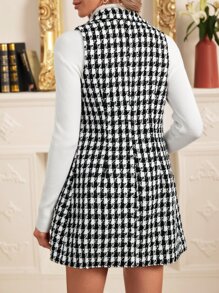 SHEIN Privé Áo vest blazer hai hàng khuy họa tiết Houndstooth cho mùa thu/đông - Đen và trắng - Xem 2