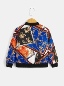 SHEIN Toddler Girls Baroque Print Bomber Jacket - Multicolor - View 2