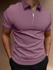 Manfinity Homme Men Quarter Zipper Polo Shirt - Mauve Purple - View 1