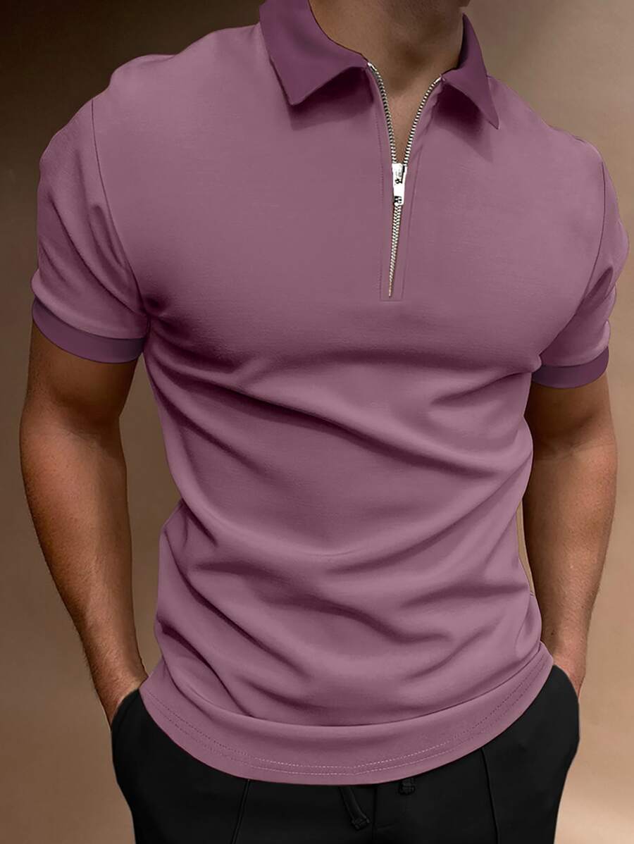 Manfinity Homme Men Quarter Zipper Polo Shirt - Mauve Purple - View 1