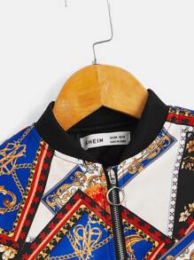 SHEIN Toddler Girls Baroque Print Bomber Jacket - Multicolor - View 4