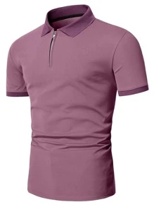 Manfinity Homme Men Quarter Zipper Polo Shirt - Mauve Purple - View 3
