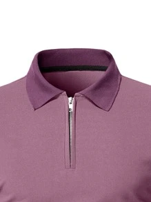 Manfinity Homme Men Quarter Zipper Polo Shirt - Mauve Purple - View 4