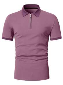 Manfinity Homme Men Quarter Zipper Polo Shirt - Mauve Purple - View 5